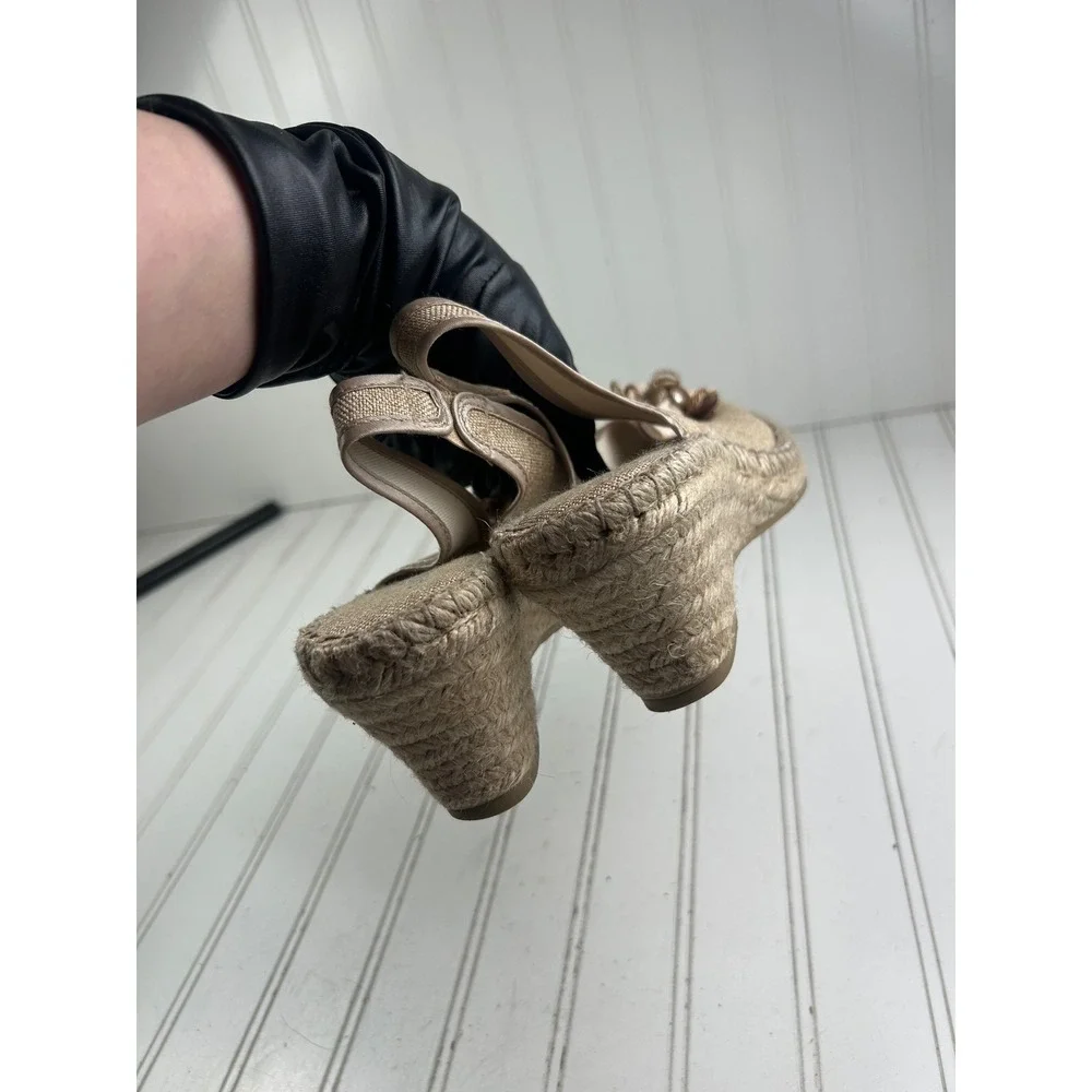 Aura Beige Linen Floral Espadrille Slingback Wedge Sandals Women's Size 40 9-10